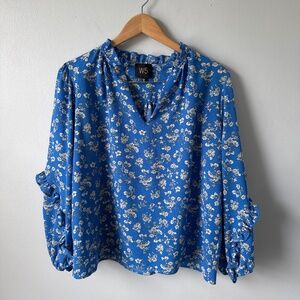 W5 Royal Blue Floral Ruffle Sleeve Blouse